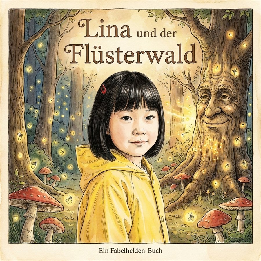 Buchcover: Lina und der Flüsterwald, klassischer Märchen-Stil